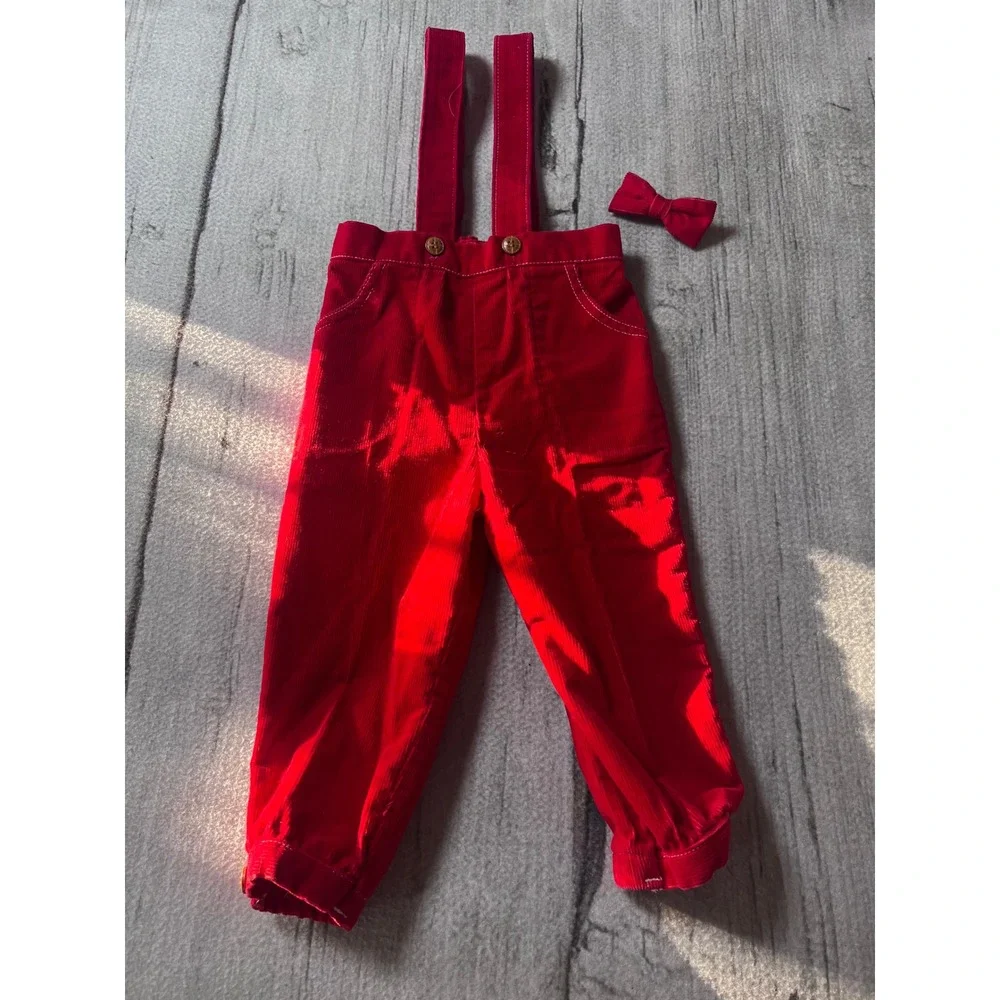 Vintage Carter's Corduroy Red‎ Overalls 24M Bow Tie Set 80's 90's